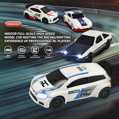 1/43 Mini RC Drift Car 2.4GHz AE86 RTR Full Proportional Remote Control Cars 4WD High Speed Racing Lights Kit and Racing Tires (4306) - color: Silvery-black