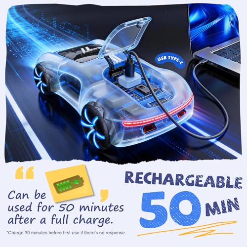 AEROQUEST Gesture Sensing RC Stunt Car for 6+ Years Old Boy and Girl Gift | Remote Control Stunt Drift USB-C Charging Light Spray Sound Gesture Sensing Spotrs Birthday Holiday 6 7 8 9 10 11 12 - color: White