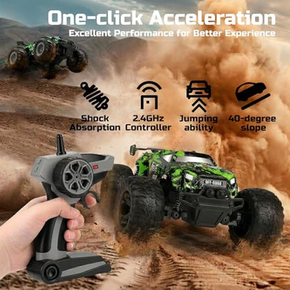 1/18 Remote Control Car with 2 Rechargeable Batteries for Boys Age 3-12 | 2.4GHz All Terrain RC Car with LED Lights & Replaceable Shell, 30 Km/h Off-road RC Truck, Gift for Kids & Beginners