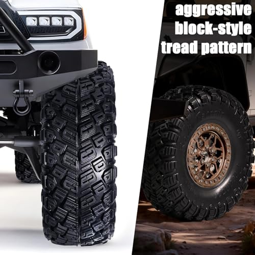 2.2 RC Crawler Tires 1/10 Beadlock Wheels 12mm Hex, Mud Terrain Rock Tires Soft Rubber 5.0x1.9, Aluminum Beadlock Rims 5.5mm Offset, RC Wheel Tire Set for SCX10 TRX4 TRX6 Gen8 VS4-10 D90 CFX - color: Bronze