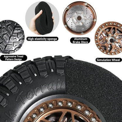 2.2 RC Crawler Tires 1/10 Beadlock Wheels 12mm Hex, Mud Terrain Rock Tires Soft Rubber 5.0x1.9, Aluminum Beadlock Rims 5.5mm Offset, RC Wheel Tire Set for SCX10 TRX4 TRX6 Gen8 VS4-10 D90 CFX - color: Bronze