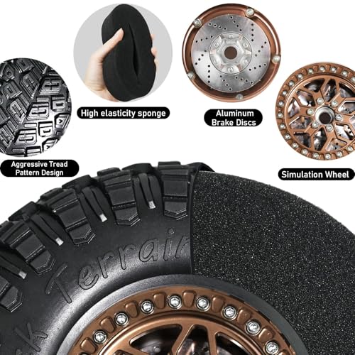 2.2 RC Crawler Tires 1/10 Beadlock Wheels 12mm Hex, Mud Terrain Rock Tires Soft Rubber 5.0x1.9, Aluminum Beadlock Rims 5.5mm Offset, RC Wheel Tire Set for SCX10 TRX4 TRX6 Gen8 VS4-10 D90 CFX - color: Bronze