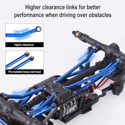 HobbyPark High Clearance Links Set Steering Rod Tie Upgrades for Axial SCX24 Deadbolt AXI90081 B17 Upgrades 1/24 RC Crawler Car (Blue)