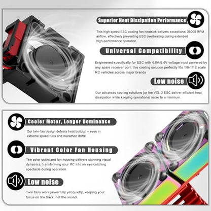 VXL-3s ESC Cooling Fan and Motor Cooling Fan 28000 RPM Dual Fan Set Upgrade for 1/10 Traxxas Slash 4x4 Stampede 4x4 Rustler 4x4 VXL Hoss 4×4 Velineon VXL 3s Heat Sink Replace #3340, Red - style: SRQ-Red Black