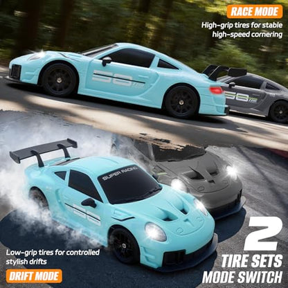 RC Drift Car, 1:24 4WD Remote Control Cars Vehicle with LED Light,2.4GHz 20KM/H High Speed RC Cars with Two Batteries & Drifting Tires Racing Sport Toy for Adults Boys Girls Kids Blue - color: Blue