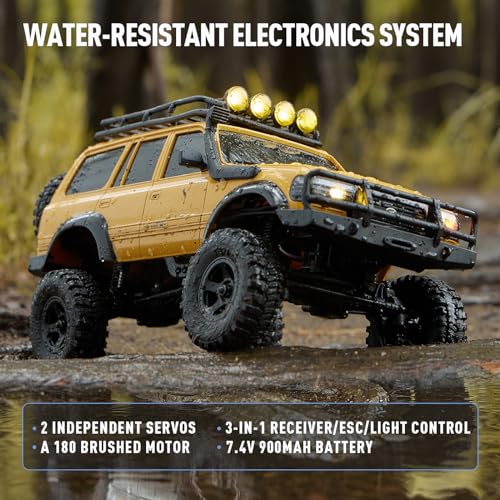 FMS 1/18 FCX18S Toyota Land Cruiser LC80 S Officially Licensed RC Crawler, 4WD RC Rock Truck, 2.4Ghz with 900mAh Battery&LED Lights, Hobby Grade Off-Road RC truck, Remote Control Car for Adults Yellow - color: Yellow