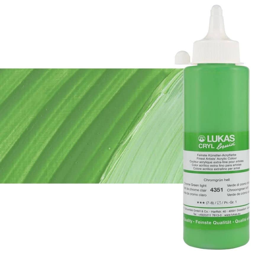 Lukas Cryl Liquid Soft Body Acrylic Paints for Painting - Professional Low Viscosity - 250 ml Bottle Chrome Green Light - color: Chrome Green Light