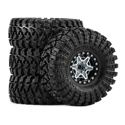 1.9" Alloy Wheels and Rubber Tires 4-Pack, for TRX4, SCX10, SCX10 III, 90046, D90 and Other Popular RC Crawler Models (Titanium) - color: Titanium+W tires
