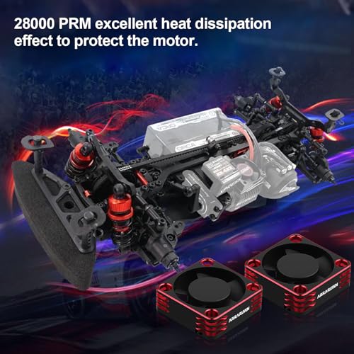 2Pack RC Car Motor Cooling Fan Heatsink 28000RPM Brushless ESC Cooling Fan | RC Cooling Fan for RC Car 1/8 1/10 540 550 Motor (Black+Red) - color: Black Red 2Pack