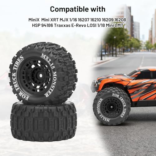 1/16 RC Car Tires and Wheels, daitoku 12mm Hex RC Truck Tires for MiniX Mini XRT 1/16 MJX 16207 16210 16209 16208 HSP 94186 Traxxas E-Revo LOSI 1/18 Mini LMT - Style B (Black) - color: Black