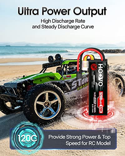 HOOVO 4S Lipo Battery 14.8V 120C 5200mAh RC Car Battery Hard Case with TR Plug Compatible for 1/8 and 1/10 RC Car Buggy Truggy Truck Slash 4X4 Crawler Monster 2 Pack