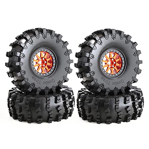 2.2 RC Crawler Tires OD 5.91'' and Beadlock Wheels Rims Set (Orange) | Soft Rubber Mud All Terrain Tyres For 1/10 1/8 Crawler Car Truck Traxxas TRX4 Axial SCX10 II Tamiya Gen8 4PCS - color: Orange
