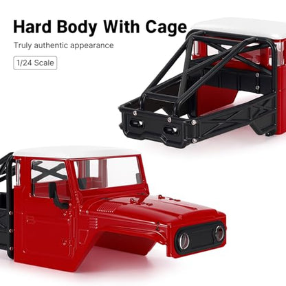 INJORA IR40-24 Half Truck Hard Body with Cage for 1/24 SCX24 Upgrade(Red)