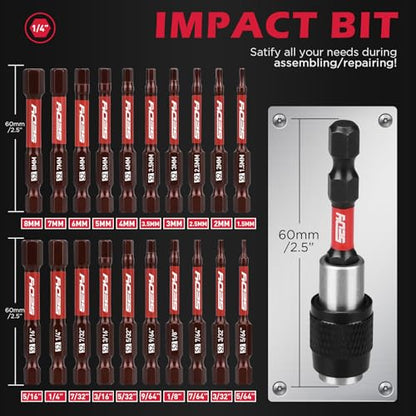 21-Piece 2.5" Hex Head Allen Wrench Drill Bit Set, 1/4" Hex Screwdriver Bits Set with Durable Magnetic Impact Bit Holder, SAE & Metric Allen Key, S2 Steel, Mechanic Home Repair - style: 21 PCS 2.5" Hex