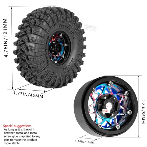 1.9 RC Wheels for 1/10 SCX10 SCX10II SCX10III 90046 TRX4 D90.Aluminium RC Truck Tires Highway Tires 1.9" RC Wheels and Tires 1.9 Beadlock Wheel Rim RC Tires,Colour - color: Colour（for 1/10）