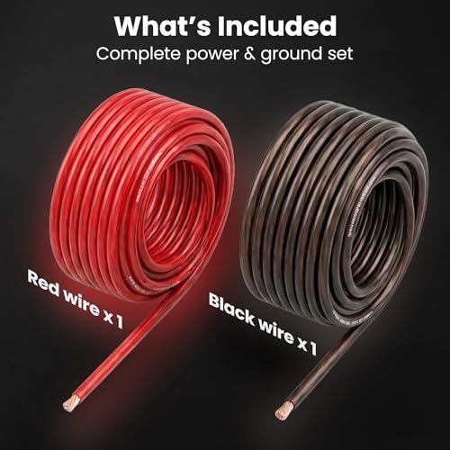 GEARit Black Red 0 Gauge Wire 25 ft Set, 1/0 Gauge Wire 25 ft CCA Battery Cable, 0 Gauge Power Ground Wire for Car Audio Amp, RV - color: Black/Red, size: 25ft Each
