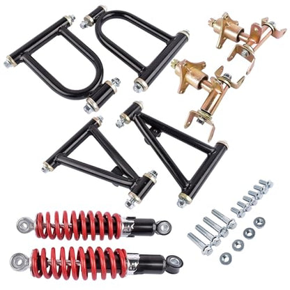 11'' Front Suspension Shock Swing Arm Full Kit Upper Lower Steering Knuckle Spindle Kit Replacement for DIY ATV Quad Bike Buggy Go Kart Parts