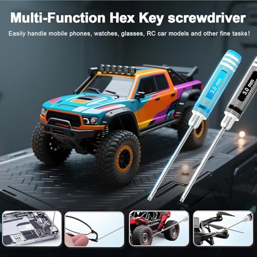 Hex Driver Set 1.5/2.0/2.5/3.0mm, RC Screwdriver Kit | Alloy Steel Bits & Magnetic Tips, Quick-Change Allen Wrench, RC Car Tool for RC Cars, Drones, Robots and Mini Crawlers - color: Blue-2