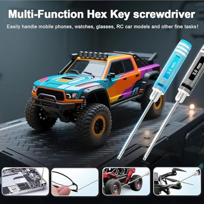 Hex Driver Set 1.5/2.0/2.5/3.0mm, RC Screwdriver Kit | Alloy Steel Bits & Magnetic Tips, Quick-Change Allen Wrench, RC Car Tool for RC Cars, Drones, Robots and Mini Crawlers - color: Blue-2