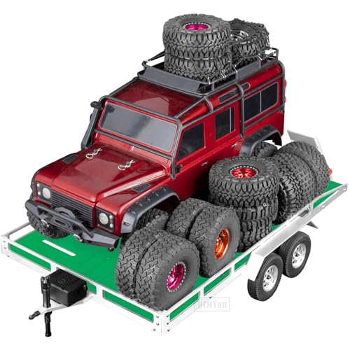 Aluminum RC Trailer for 1/10 1/8 RC Crawler TRX4 TRX6 Redca t Scout II Gen8 Tamiya Scx10 II D90 Wraith,RC Heavy Duty Truck and RC Rock Cars Trailer with RC Trailer Hook Coupler,Green - color: Green - (Aluminum Rc Trailer)