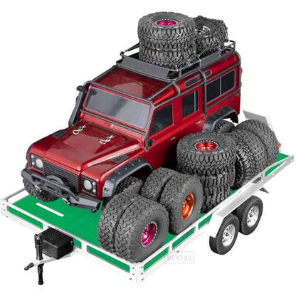 Aluminum RC Trailer for 1/10 1/8 RC Crawler TRX4 TRX6 Redca t Scout II Gen8 Tamiya Scx10 II D90 Wraith,RC Heavy Duty Truck and RC Rock Cars Trailer with RC Trailer Hook Coupler,Green - color: Green - (Aluminum Rc Trailer)