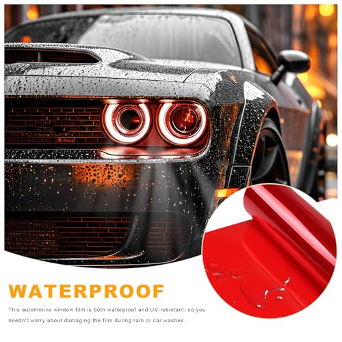 Car Headlight Vinyl Film, 48"×11.8" Self-Adhesive Car Headlight Tint Sticker with Squeegee & Cutter, Waterproof Wrap Film Roll for Vehicle Headlights Taillights Fog Lights (Red) - color: Red