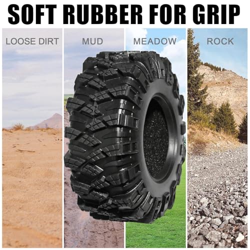 1.3 Tires for SCX24 & TRX4M 63.2 26.7mm RC Crawler Tires Upgrades with Foam Inserts Compatible with Traxxas Axial 1/18 1/24 Scale RC Cars Aggressive Mud Terrain Kraken Claw Design - size: 1.3-66mm-zst