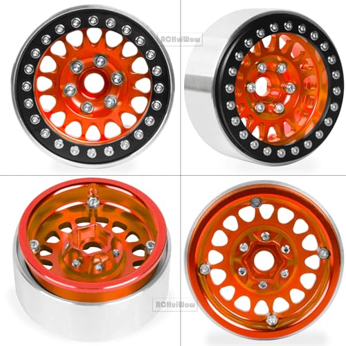 1.9in Beadlock for 1/10 SCX10 SCX10 II 90046 SCX10 III TRX-4 D90,Alloy Aluminum Heavy Duty 1.9in rc Beadlock 1.9in Beadlock Rims,4pcs,Orange - color: Orange(4pcs)