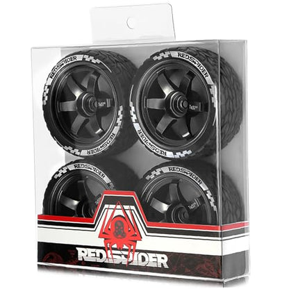 REDSPIDER•1/10 On Road Tires and Aluminum Wheels（4PCS） 12mm Hex RC Rally Racing Tyres OD 2.56" for Tamiya TT01 TT02 XV01 TA06 A959 PTG2 HPI KYOSHO PTG2 (Black) - color: Black