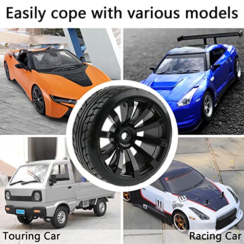 4pcs 1/10 RC Drift Wheels 12mm Hex | For HSP Redcat HPI Tamiya 3RACING Kyosho Traxxas Wltoys MST Exceed RC, Includes Tires, With 8pcs Flange Lock Nuts - color: Black