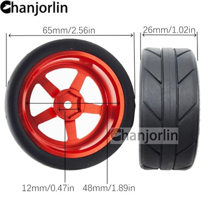 1/10 On Road Racing Tires And 5-Spoke Aluminum Wheels 12mm Hex OD 2.56" RC Touring Tyres For 1:10 Rally Street Drift Car Tamiya TT01 TT02 XV01 A959 PTG2 KYOSHO HSP Traxxas 4PCS (Red) - color: Red