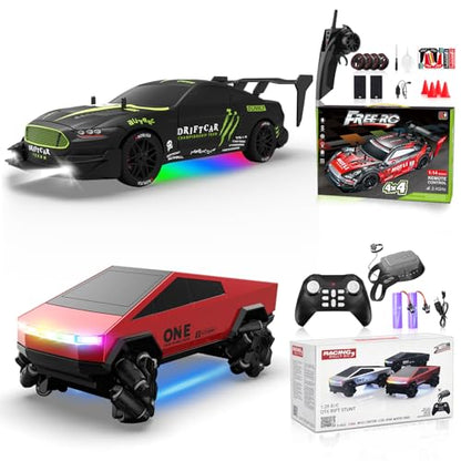 1/16 RC Drift Car 2.4Ghz 4WD Remote Control Cars with Spray & Led Lights 1/28 Scale Gesture Sensing RC Stunt Cars Toys for 6-12 Years Old Boys Girls