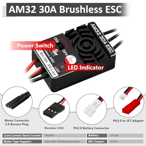 2204 2400KV Brushless Outrunner Motor with Transmission & 30A Brushless ESC Electric Speed Controller and RC Side Pedal Plates for Axial SCX24 1/24 Remote Control Car Crawler Truck (Titanium) - color: Titanium, With Side Pedal