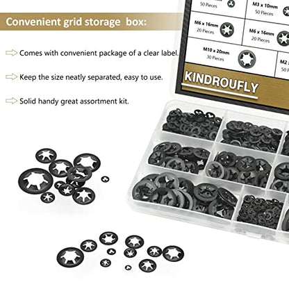 370 Pieces Internal Tooth Star Lock Washers, Kindroufly 9 Sizes Quick Speed Locking Washers, Push on Retaining Clips Assortment Kit (M2, M2.5, M3, M4, M5, M6, M8, M10, M12) - size: M2, M2.5, M3, M4, M5, M6, M8, M10, M12