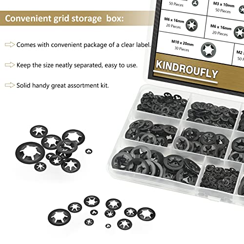 370 Pieces Internal Tooth Star Lock Washers, Kindroufly 9 Sizes Quick Speed Locking Washers, Push on Retaining Clips Assortment Kit (M2, M2.5, M3, M4, M5, M6, M8, M10, M12) - size: M2, M2.5, M3, M4, M5, M6, M8, M10, M12