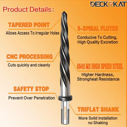 5-Piece 3/8", 1/2", 5/8", 3/4", 1" Reamer Drill Bit for Metal, M2 HSS Taper Reamer for Steel, Alloy, Wood, Plastic to Align, Enlarge Holes – 5-Spiral Flutes, 1/2" Non-Slip Shank, Construction Reamer. - size: 5 Piece Reamer Kit