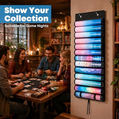 Playmat Tube Storage Bag - Portable Hangable Door Organizer Clear Slots Fits for 13 Card Game Storage Playmats Case for TCG/RPG Game Mat (13 Tubes)