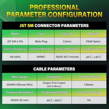 20 Pieces JST SM 2.5mm 2 Pin 20AWG Flexible Silicone Connector Kit | Premium Automotive Wiring, Heavy Duty Terminals, Reliable Circuit Board, High Temperature Housing, Easy Project Assembly - size: 2-Pin, style: JST-SM-M