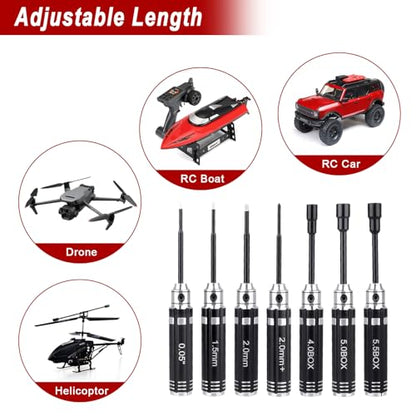 7Pcs RC Hex Driver Set 1.27mm 1.5mm 2.0mm Titanium Hexagon 4.0mm 5.0mm 5.5mm Hex Nut Screwdriver Wrench Phillips Screwdriver RC Tool Kit for RC Car Helicopter Models