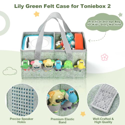 PISOSN Carrying Case for Toniebox Starter Set and Tonies Figurines, Travel Felt Cloth Musical Toy Folding Bag for Toniebox Accessories (Lily Green) - color: Lily Green