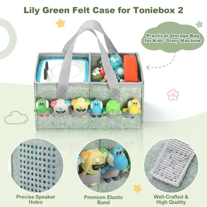 PISOSN Carrying Case for Toniebox Starter Set and Tonies Figurines, Travel Felt Cloth Musical Toy Folding Bag for Toniebox Accessories (Lily Green) - color: Lily Green