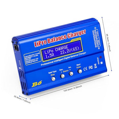 LiPo Battery Charger, Smart Charger Discharger, Built-in Balancer for 1S-6S LiPo/Li-ion/Life & 1S-15S NiCd/NiMH, LCD Display - color: Blue