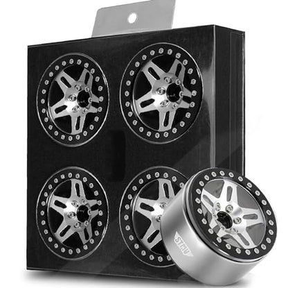 STMU 2.2 Inch Aluminum Beadlock Turbine Wheels - Perfect Fit for SCX10 TRX4 VS4-10 Gen8 1/10 RC Crawler Vehicles (Silver) - color: Silver