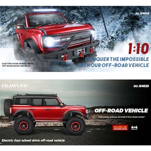 1/10 RC Crawler, 2.4G 4WD 11KMH High Speed Off-Road Car with Dual-Speed Modes, All-Terrain Car Rubber Tires, LED Lights(Metallic Red) - color: Metallic Red