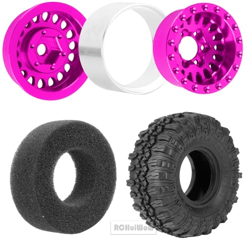 RC 1.0 Beadlock Wheels and Tires for 1/18 TRX4M,1/24 SCX24 RC Crawler,Alloy Aluminium RC Wheels 1.0 Beadlock Rims Soft Rubber Tires,4PCS,Pink - color: Pink(4pcs)