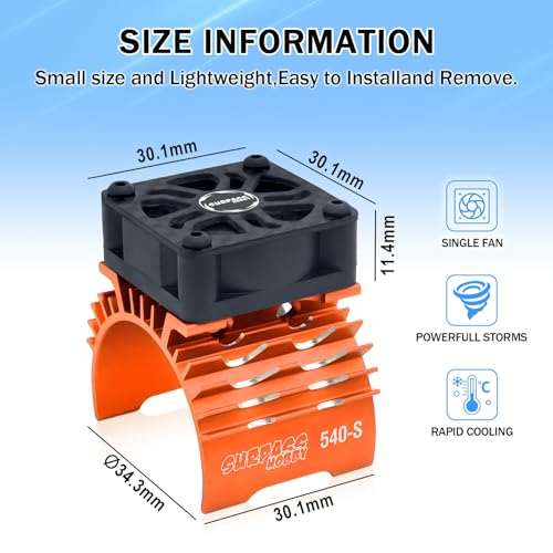 30mm RC Cooling Fan,28000RPM Alluminum Motor Fan with Heatsink for RC Car 1/8 1/10 Scale 540 550 3650 3660 3670 Motor Orange - style: Orange-single Fan for 36mm Motor