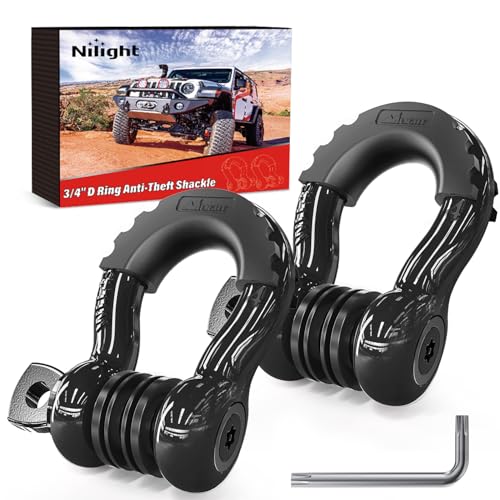 Nilight 3/4" D Ring Anti-Theft Shackle Tow Hook Jeep Truck SUV ATV UTV | Off Road Recovery Gear 19T 41,887 lbs Break Strength 4.75T WLL Rust-Resistant Anti-Rattle Isolators Heavy Duty Black 2pack - color: Black 3/4" w/Anti-Theft Shackle, size: Shackle