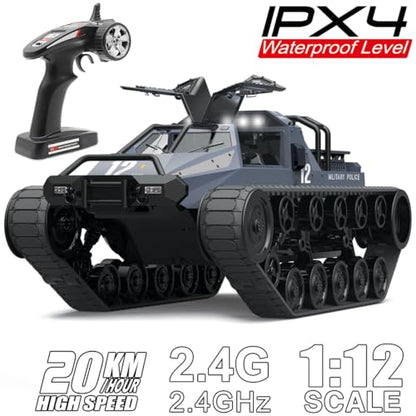 Mostop Remote Control Crawler High Speed Tank Off-Road 4WD RC Car 2.4 Ghz RC Army Truck 1/12 Drift Tank RC Tank for Kids Adults