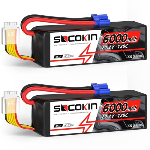 6S 6000mAh Lipo Battery 22.2V 120C RC Battery with EC5 Connector Plug Soft Case Battery for RC Car Airplane Quadcopter Helicopter Truck Boat Hobby