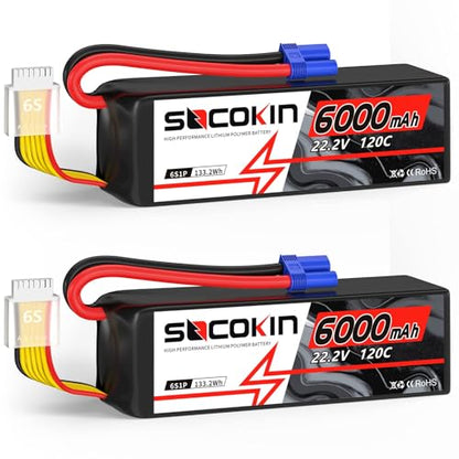 6S 6000mAh Lipo Battery 22.2V 120C RC Battery with EC5 Connector Plug Soft Case Battery for RC Car Airplane Quadcopter Helicopter Truck Boat Hobby